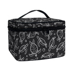 Black And White Sea Turtle Pattern Print Travel Makeup Bag