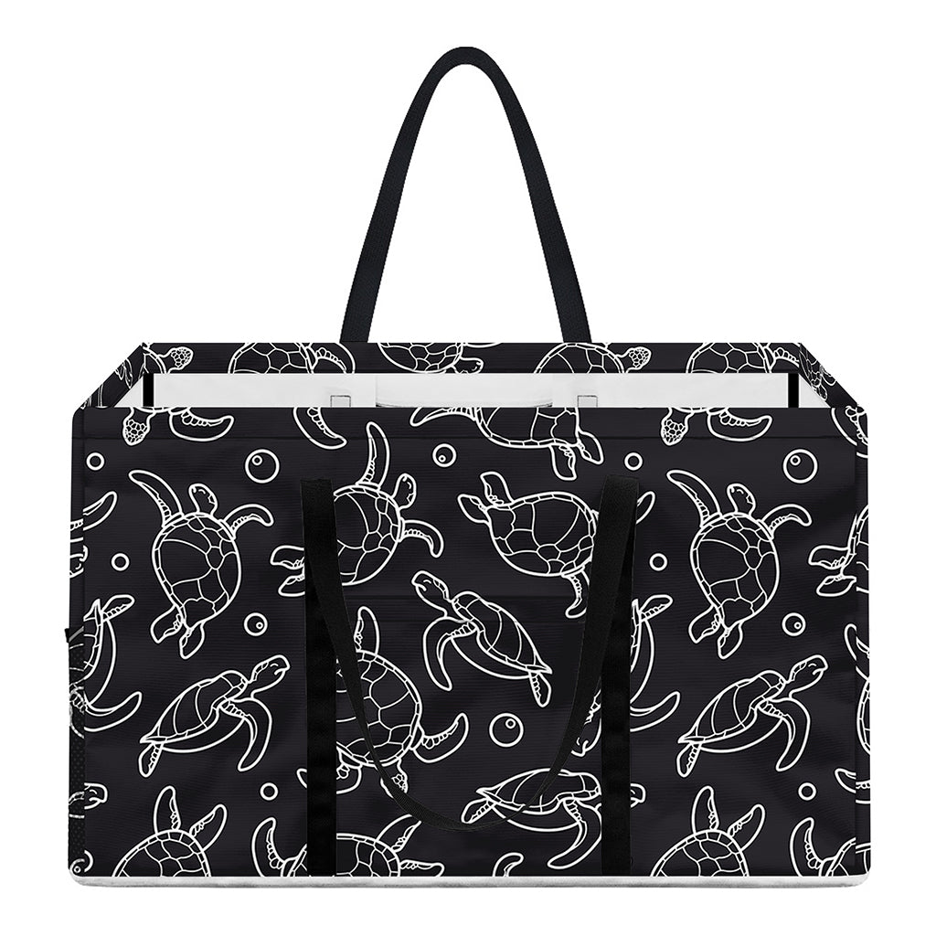 Black And White Sea Turtle Pattern Print Utility Tote Bag