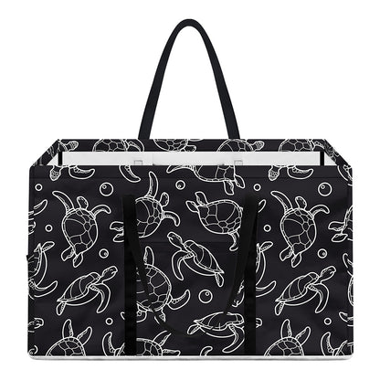 Black And White Sea Turtle Pattern Print Utility Tote Bag