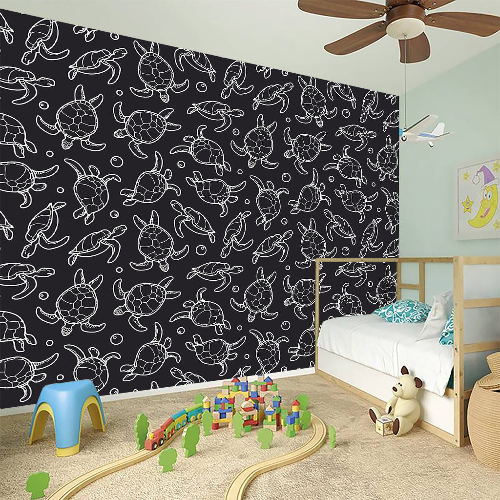Black And White Sea Turtle Pattern Print Wall Sticker
