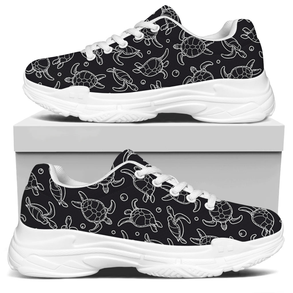 Black And White Sea Turtle Pattern Print White Chunky Shoes