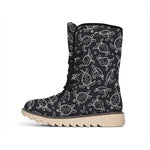 Black And White Sea Turtle Pattern Print Winter Boots