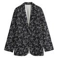 Black And White Sea Turtle Pattern Print Women's Cotton Blazer