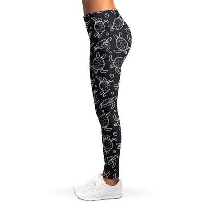 Black And White Sea Turtle Pattern Print Women's Leggings