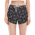 Black And White Sea Turtle Pattern Print Women's Split Running Shorts