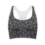 Black And White Sea Turtle Pattern Print Women's Sports Bra