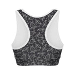 Black And White Sea Turtle Pattern Print Women's Sports Bra