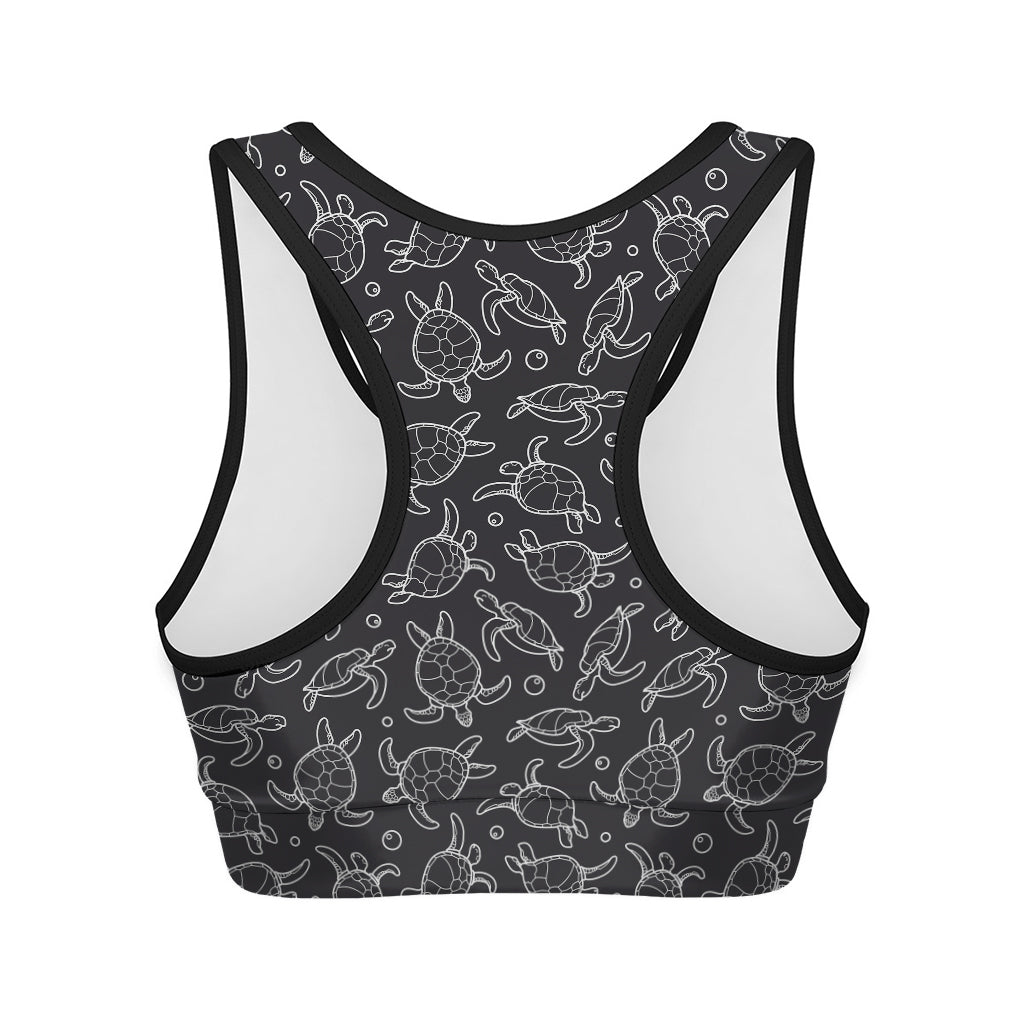 Black And White Sea Turtle Pattern Print Women's Sports Bra
