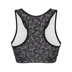 Black And White Sea Turtle Pattern Print Women's Sports Bra