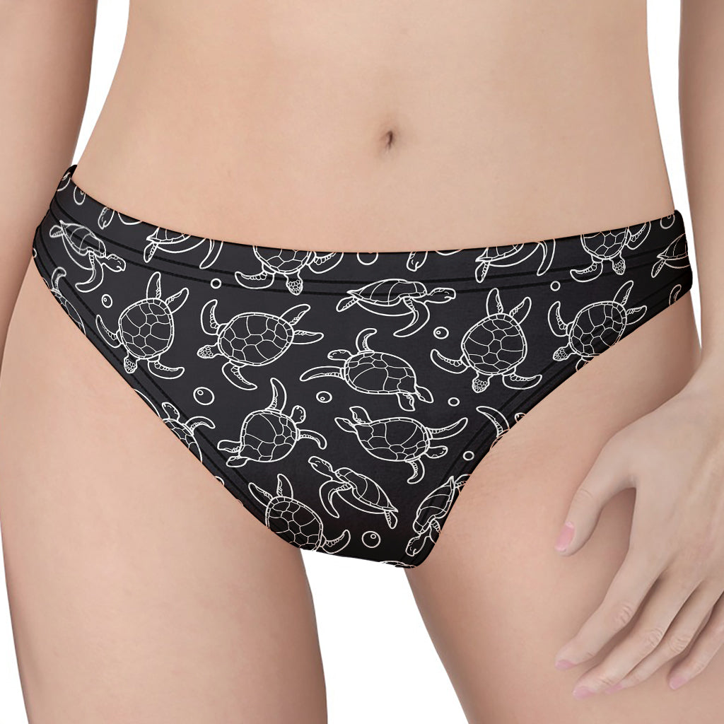 Black And White Sea Turtle Pattern Print Women's Thong