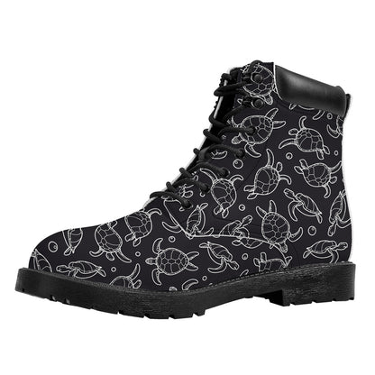 Black And White Sea Turtle Pattern Print Work Boots