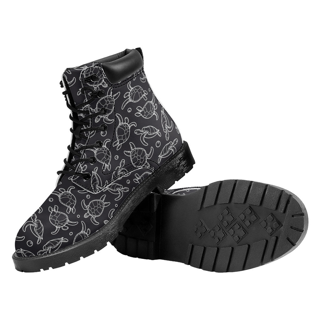 Black And White Sea Turtle Pattern Print Work Boots