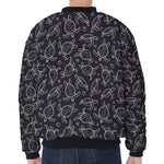 Black And White Sea Turtle Pattern Print Zip Sleeve Bomber Jacket