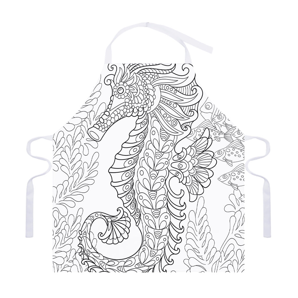 Black And White Seahorse Print Adjustable Apron