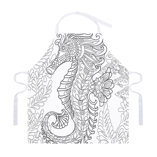 Black And White Seahorse Print Adjustable Apron