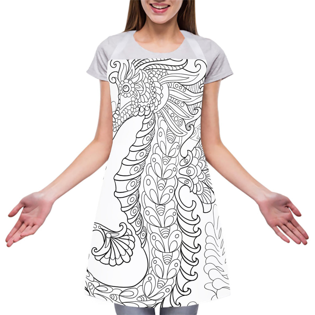 Black And White Seahorse Print Adjustable Apron