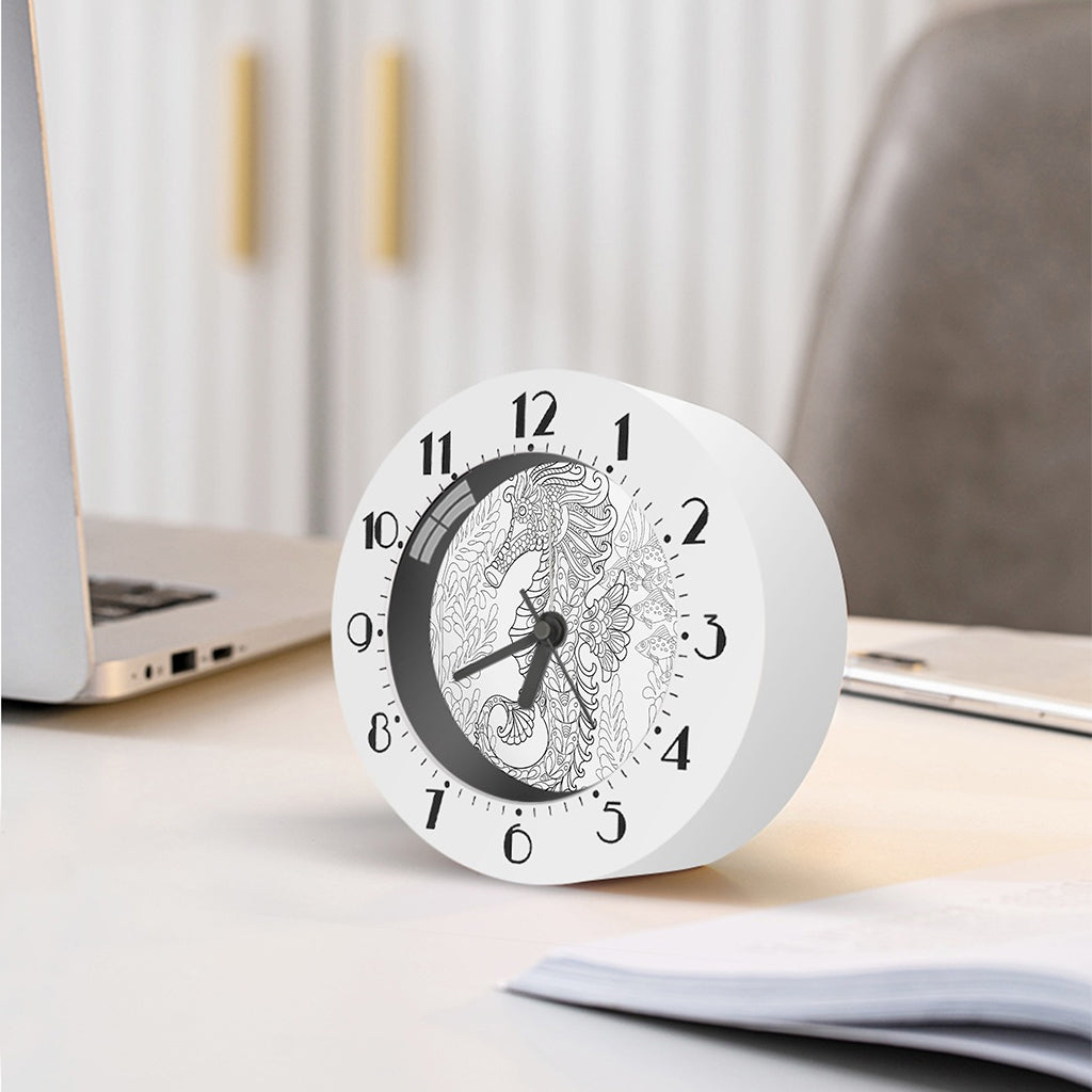 Black And White Seahorse Print Alarm Clock