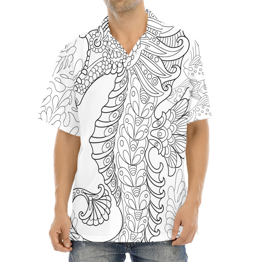 Black And White Seahorse Print Aloha Shirt