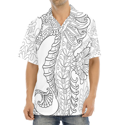Black And White Seahorse Print Aloha Shirt