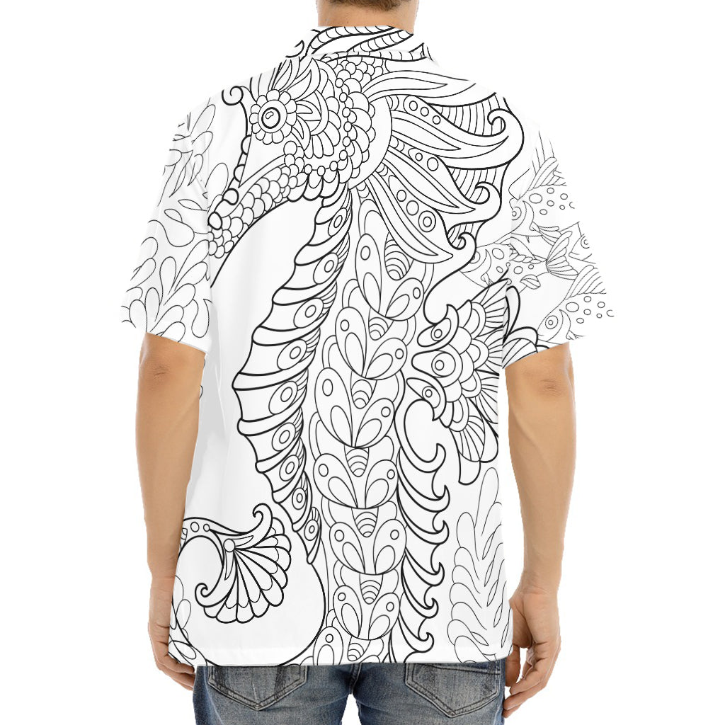 Black And White Seahorse Print Aloha Shirt