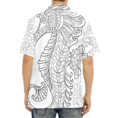 Black And White Seahorse Print Aloha Shirt