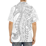 Black And White Seahorse Print Aloha Shirt