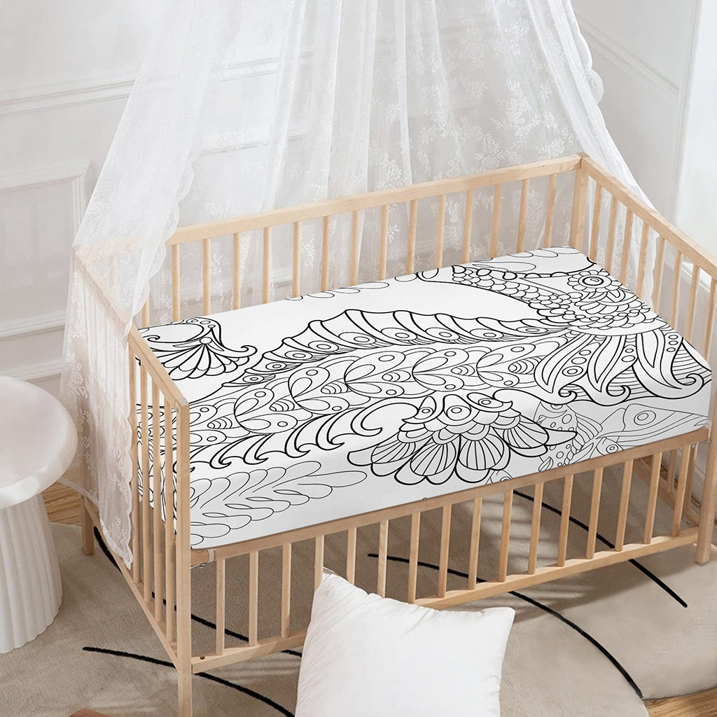Black And White Seahorse Print Baby Crib Sheet