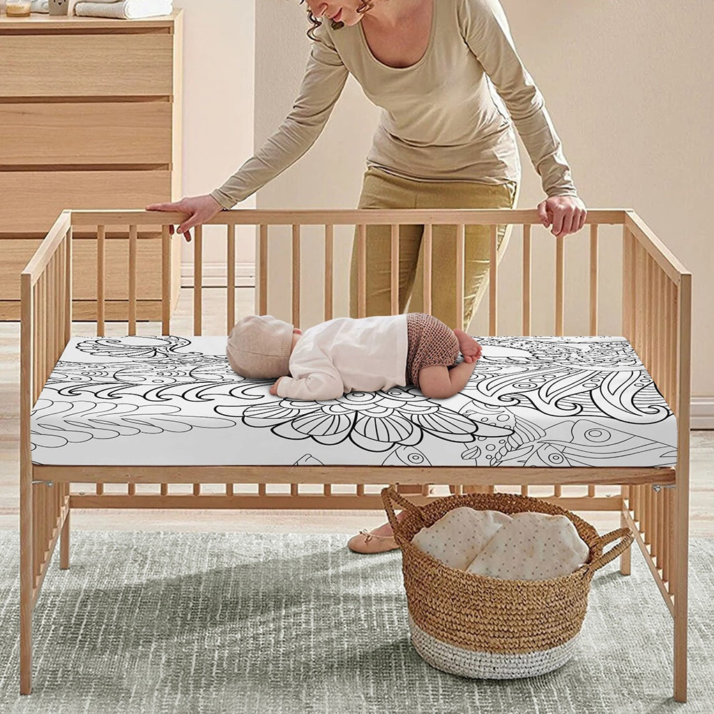 Black And White Seahorse Print Baby Crib Sheet