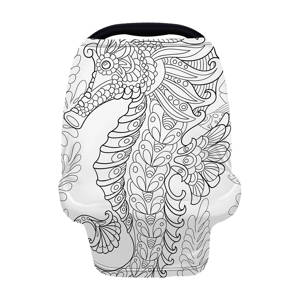 Black And White Seahorse Print Baby Seat Cover