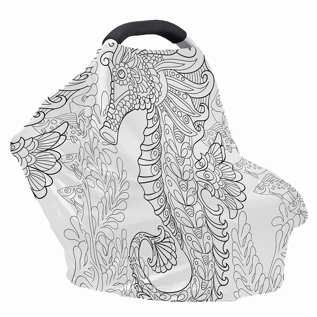 Black And White Seahorse Print Baby Seat Cover