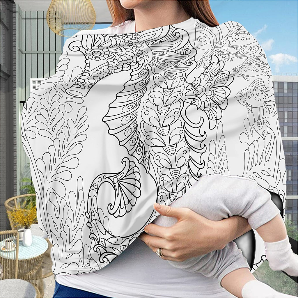 Black And White Seahorse Print Baby Seat Cover
