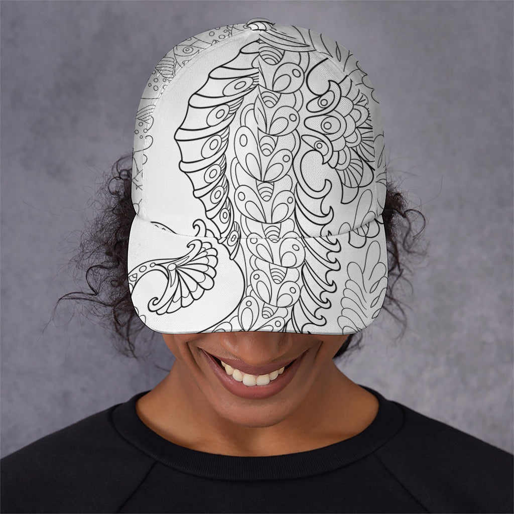 Black And White Seahorse Print Baseball Cap