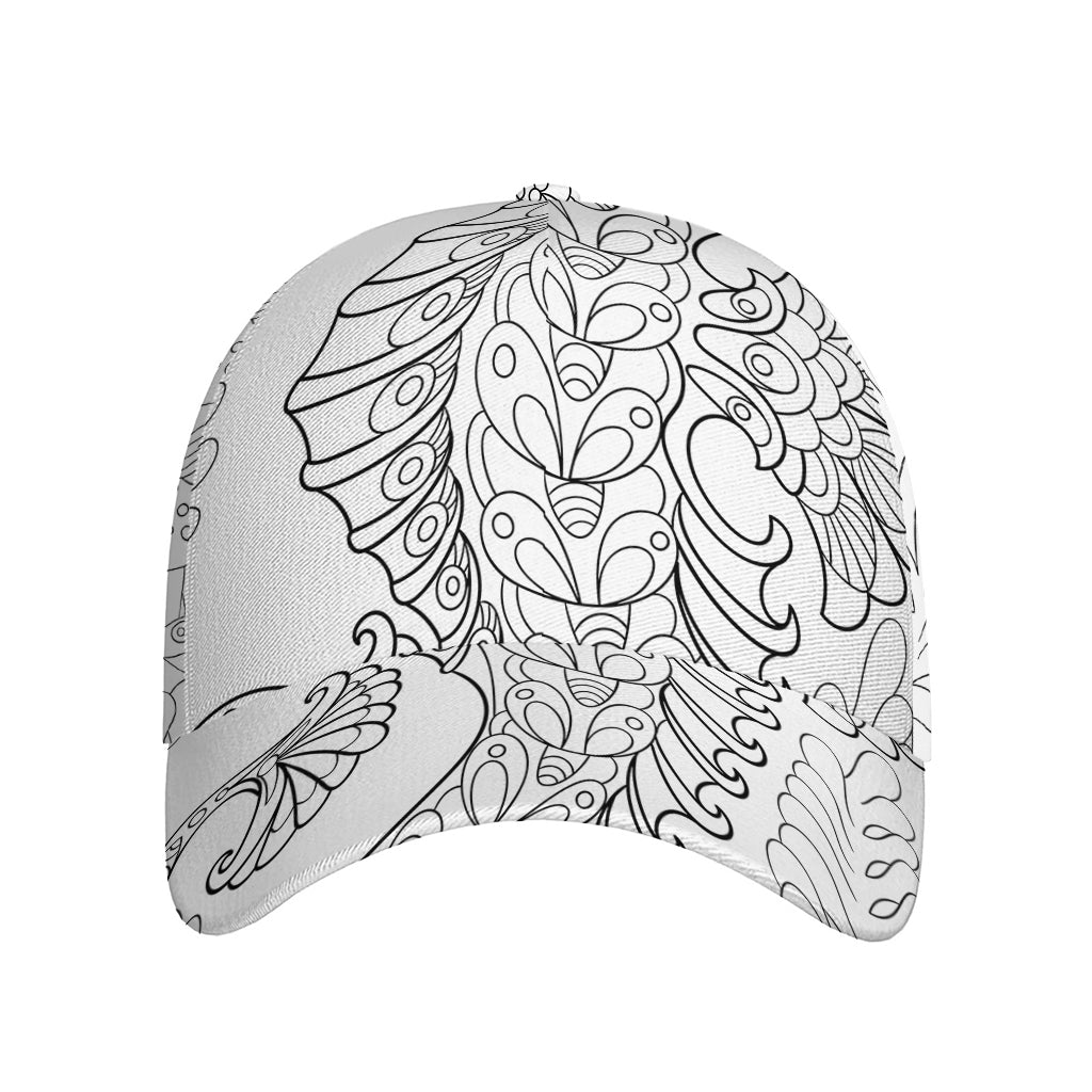 Black And White Seahorse Print Baseball Cap