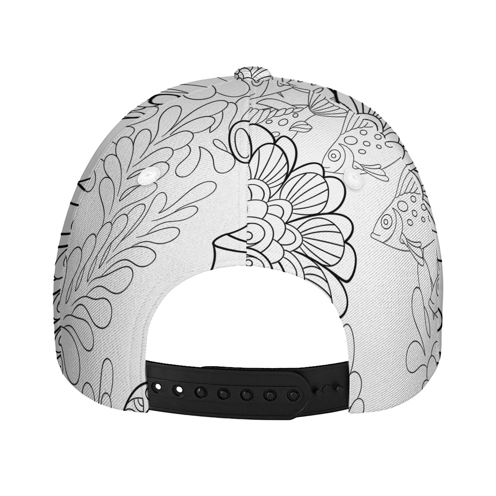 Black And White Seahorse Print Baseball Cap