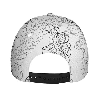 Black And White Seahorse Print Baseball Cap