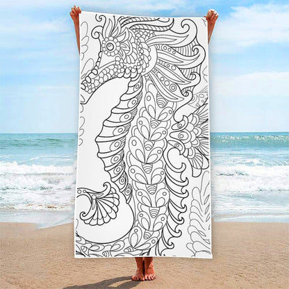Black And White Seahorse Print Beach Towel