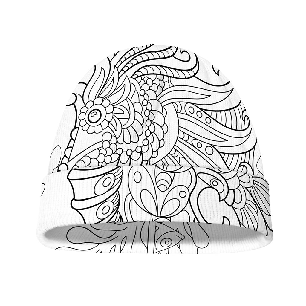 Black And White Seahorse Print Beanie