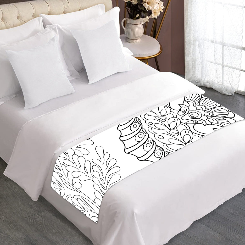 Black And White Seahorse Print Bed Runner