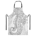 Black And White Seahorse Print Bib Apron With Pocket