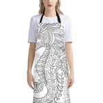 Black And White Seahorse Print Bib Apron With Pocket