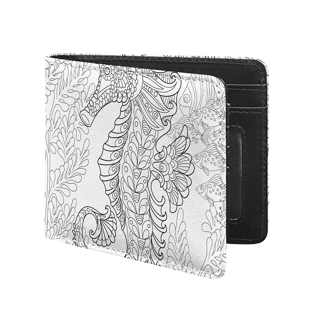 Black And White Seahorse Print Bifold Wallet