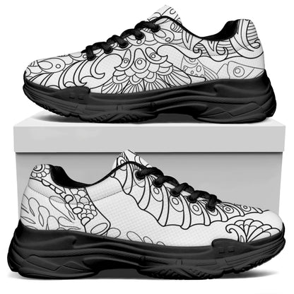 Black And White Seahorse Print Black Chunky Shoes