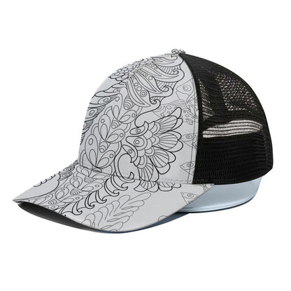 Black And White Seahorse Print Black Mesh Trucker Cap