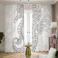 Black And White Seahorse Print Dimout Pencil Pleat Curtains