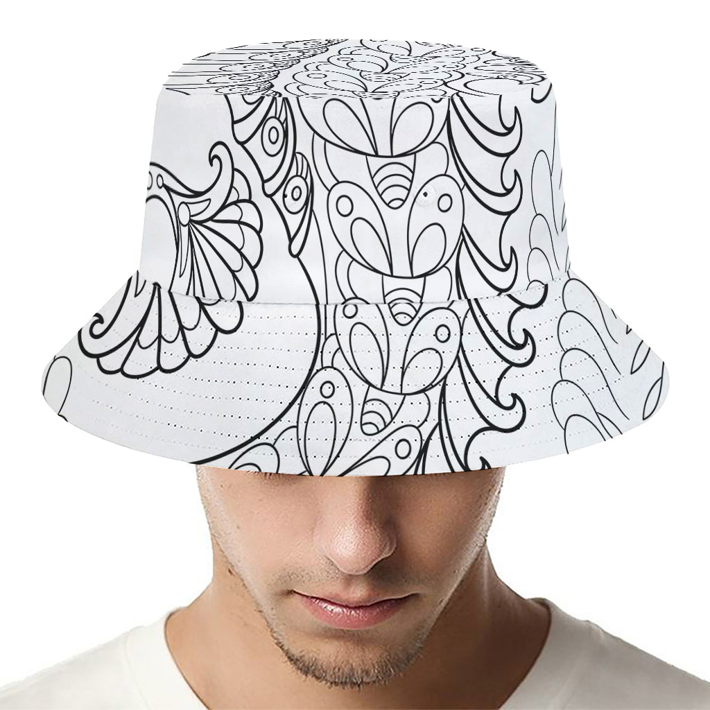 Black And White Seahorse Print Bucket Hat