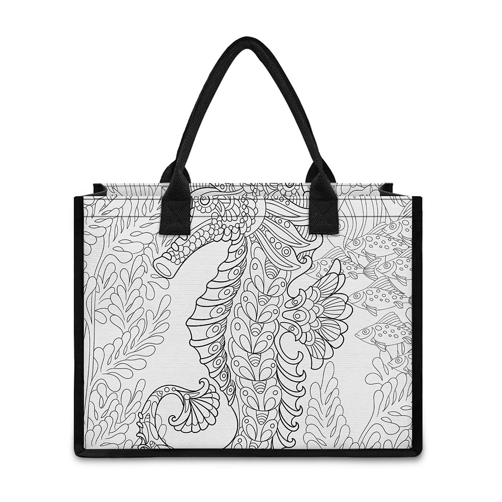Black And White Seahorse Print Canvas Tote Bag