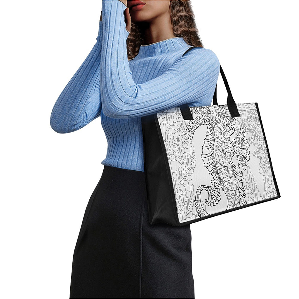 Black And White Seahorse Print Canvas Tote Bag