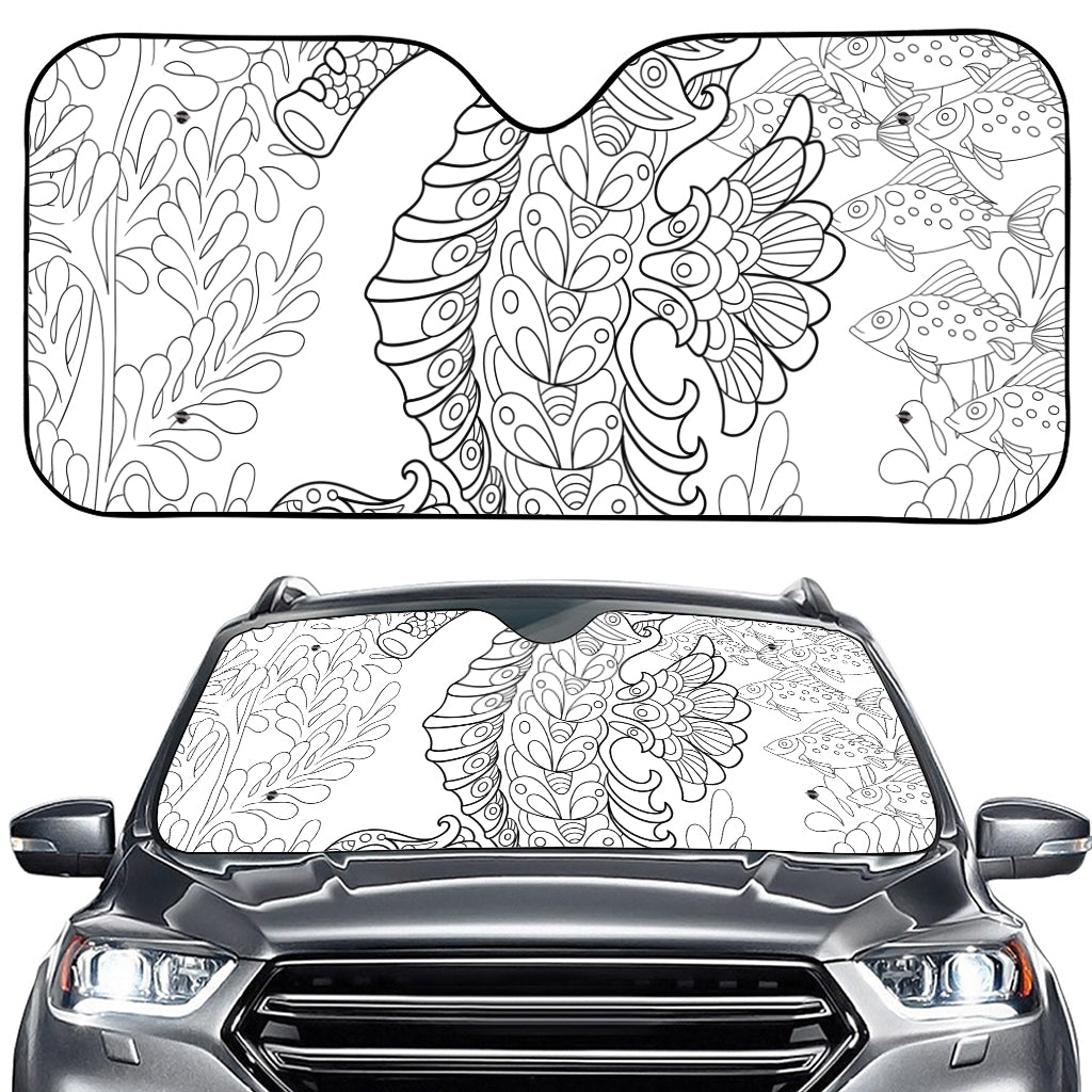 Black And White Seahorse Print Car Windshield Sun Shade