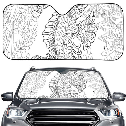 Black And White Seahorse Print Car Windshield Sun Shade