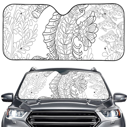Black And White Seahorse Print Car Windshield Sun Shade